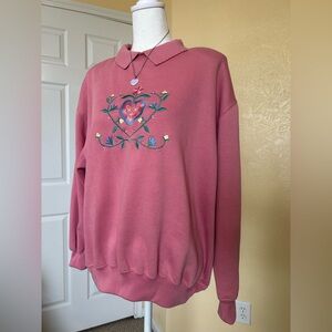 Vintage Active Exchange Pink Embroidered Crew Neck Sweater. Size M.